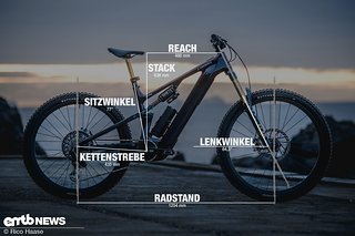 Specialized Levo Gen4 mit Geometrieangaben in Rahmengröße L. Specialized Levo Gen4 mit Geometrieangaben in Rahmengröße L.
