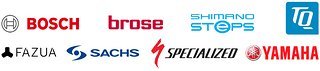 Logos der wichtigsten Motorenhersteller im E-MTB-Bereich Logos der wichtigsten Motorenhersteller im E-MTB-Bereich
